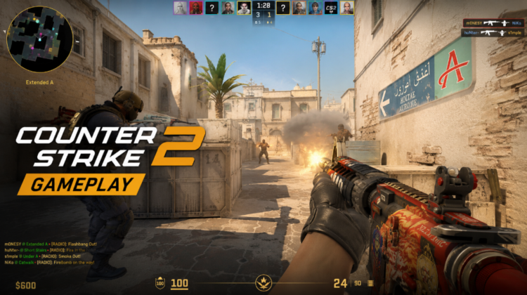 Counter-Strike 2 gameplay screenshot showing players using smoke grenades during a competitive match