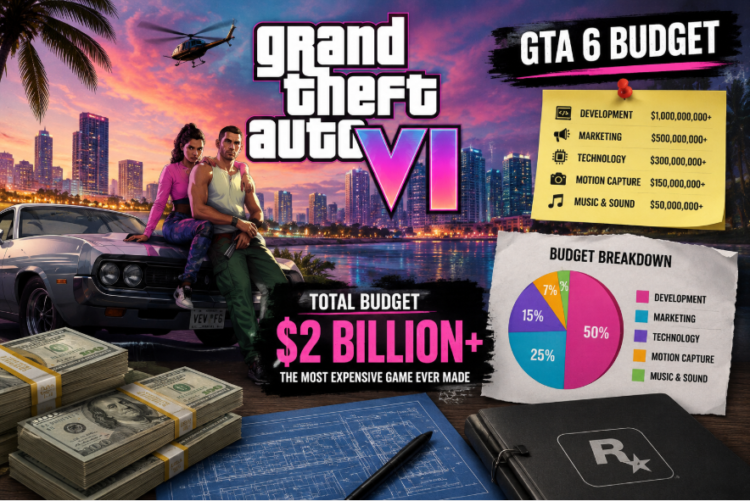 Chart comparing GTA 6 budget estimate to Red Dead Redemption 2 and Cyberpunk 2077 development costs