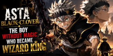 Asta from Black Clover holding Anti-Magic swords from his five-leaf clover grimoire