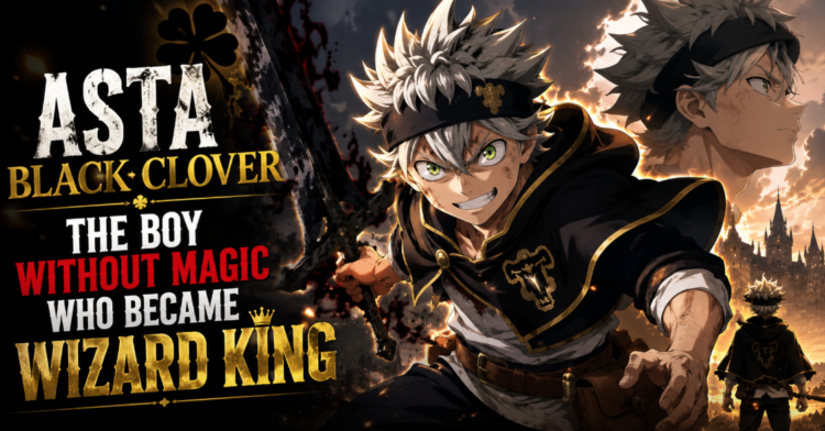 Asta from Black Clover holding Anti-Magic swords from his five-leaf clover grimoire