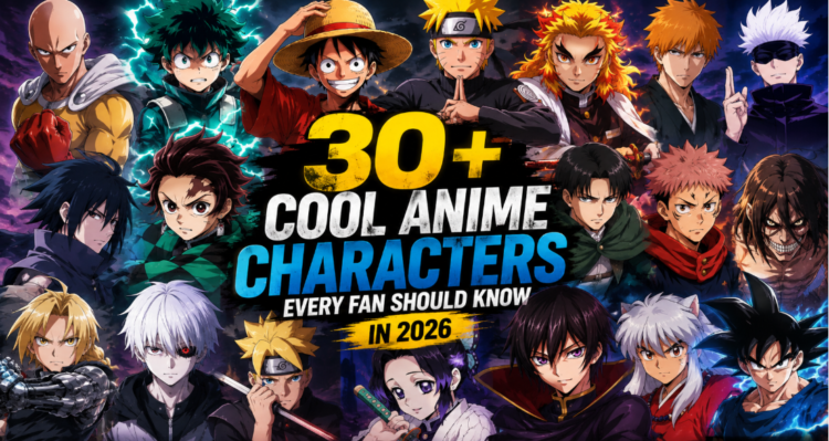 Cool anime characters including Gojo Satoru, Levi Ackerman, and Killua Zoldyck side by side