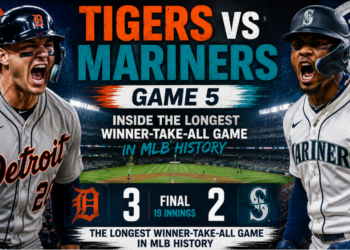 Seattle Mariners celebrating walk-off win over Detroit Tigers in ALDS Game 5 at T-Mobile Park