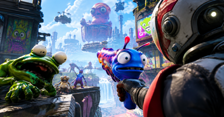 High on Life game gameplay in a colourful alien world